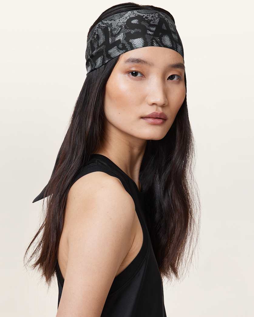 Flow Snake Print Logo Headscarf Slate Grey | ALLSAINTS